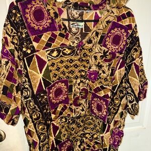 Vintage Patterned Shirt with Purple and Gold Accents